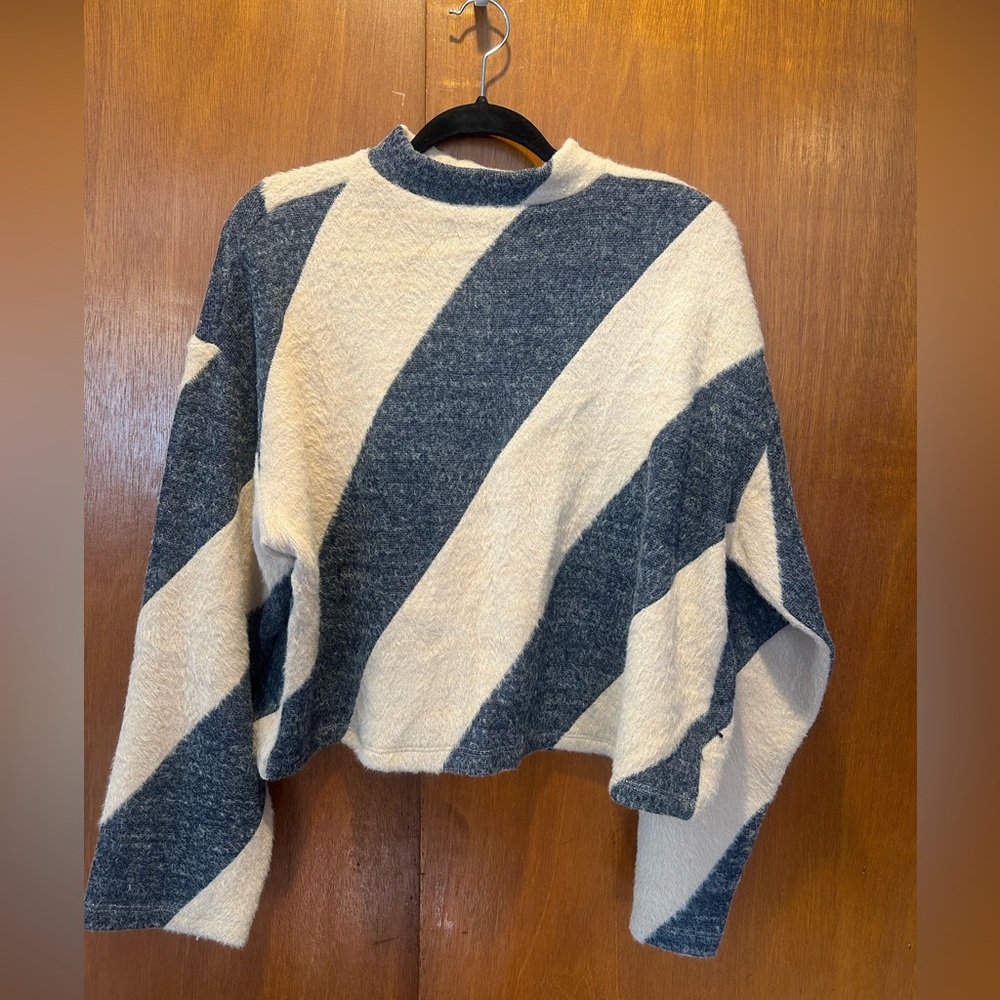 Maeve Gray and Cream Striped Sweater